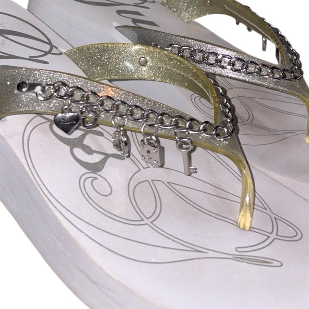 Y2K guess Charmed Chain platform wedged flip flop Thong Sandals - Women